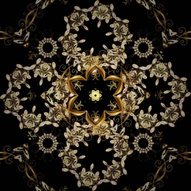 Paisleys zarif çiçek vektör Dikişsiz desen arka plan duvar kağıdı illüstrasyon vintage şık güzel modern 3d çizgi sanat altın ve siyah ve kahverengi paisley çiçek yaprakları ve süs eşyaları.