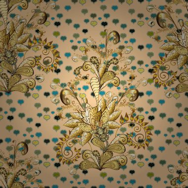 Bej, sarı ve kahverengi renklerde çiçekler. Çiçek süsleme ile Seamless modeli. Vektör çizim.