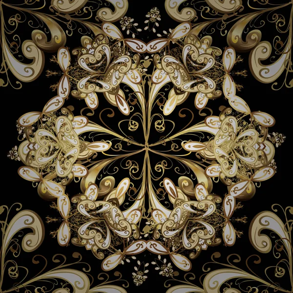 ベクトル抽象的な背景黒とベージュ色の黄金の繰り返し要素 シームレスなオリエンタル クラシック黄金パターン — ストックベクタ