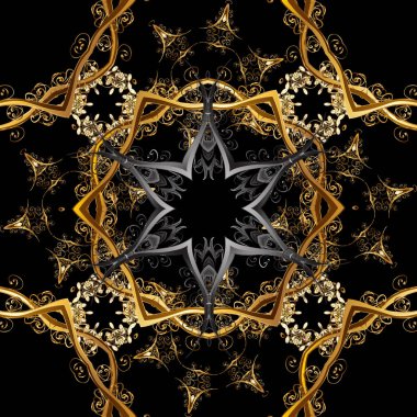 Sorunsuz şark süsleme Barok tarzında. Kahverengi ve siyah renkleri altın elemanları ile geleneksel klasik altın vektör desen.