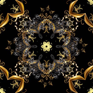 Vektör arka plan siyah ve gri renkler altın yinelenen öğeleri ile. Dikişsiz oryantal klasik altın desen.