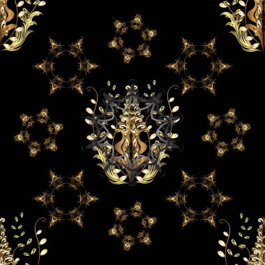 Kahverengi ve siyah ve altın desen. Zarif vektör Klasik desen. Yinelenen öğeleri ile sorunsuz arka plan.