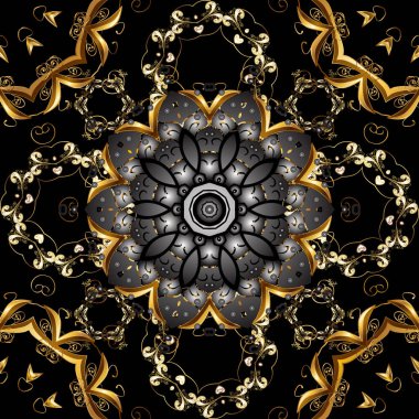 Vektör siyah ve gri renkler altın elemanları ile seamless modeli. Damasko Dikişsiz desen tasarımı için.