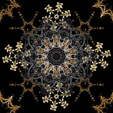 Damasko arka plan. Altın çiçek süsleme barok tarzı. Altın çiçek seamless modeli. Siyah ve gri renkler altın öğesi.
