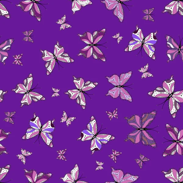 Verschiedene Schöne Schmetterlinge Fliegen Für Malbuch Abstrakte Nahtlose Muster Für — Stockvektor