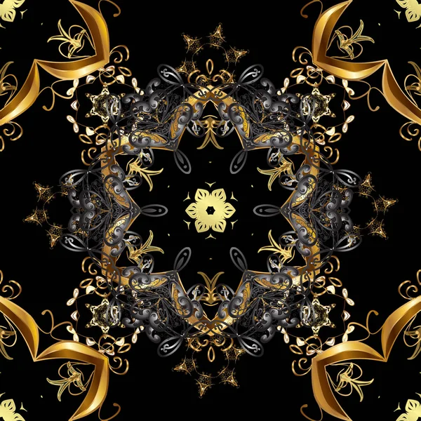 Vektör arka plan siyah ve gri renkler altın yinelenen öğeleri ile. Dikişsiz oryantal klasik altın desen.