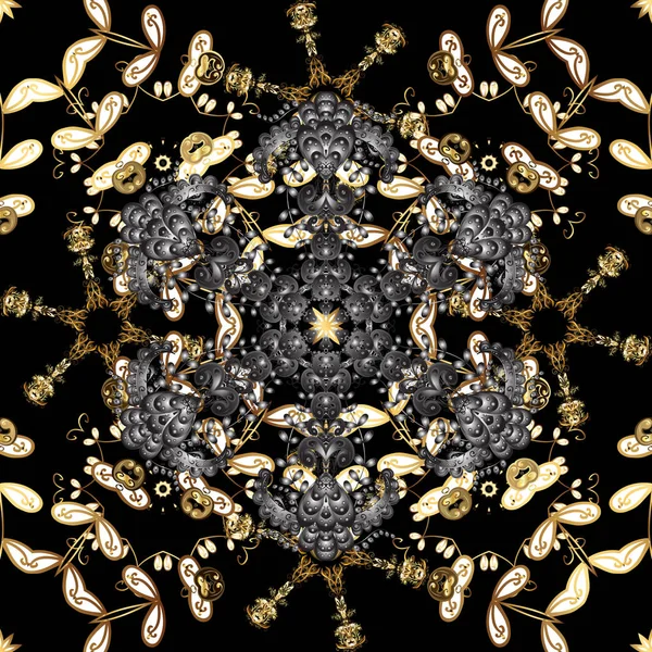 ベクトルの黄金パターン ベクトルの図 オリエンタル スタイル アラベスク 金の要素を持つ黒とグレーの色 シームレスな黄金質感カール — ストックベクタ