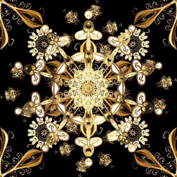 无缝的金色卷发 东方风格的阿拉伯风格的黄金元素 向量金黄无缝的样式 棕色和黑色的无缝图案 — 图库矢量图片