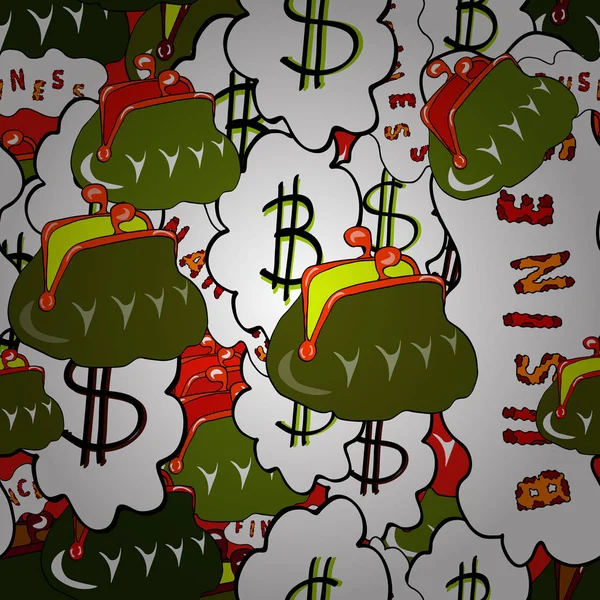 シームレスな様々 なマネーのドルと Bitcoin のベクトルのセット 緑と白の色の要素 お金のイラスト — ストックベクタ