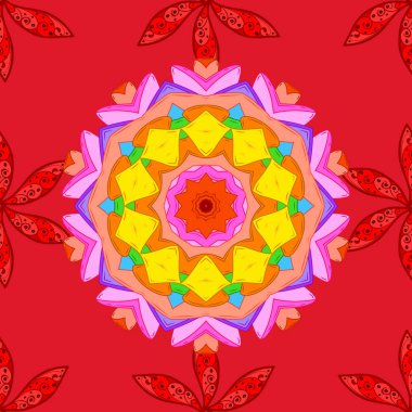 Suluboya çiçek seamless modeli çizilmiş öğeleri ver. Parlak renkli fantezi çiçekler, yaprakları, tomurcukları turuncu, kırmızı ve pembe renkleri turuncu, kırmızı ve pembe.