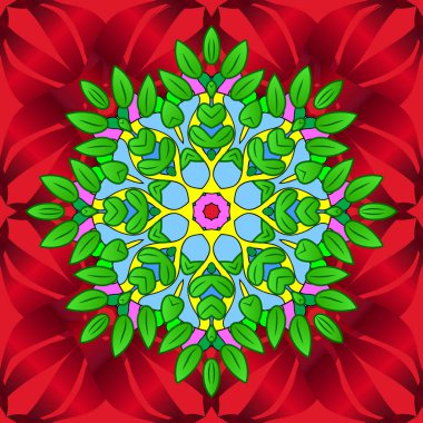 Yeşil, mavi ve kırmızı renkler. Vektör çizim. Vintage tarzı çiçek demetleri ile Seamless modeli.