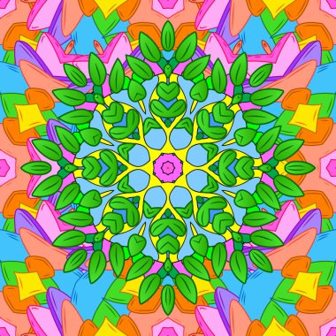 Çiçek yeşil, turuncu ve mavi renkler. Tatil ruh. Vektör sorunsuz sevimli çiçek deseni. Bahar yaz saati. Nazik romantik Yazdır.