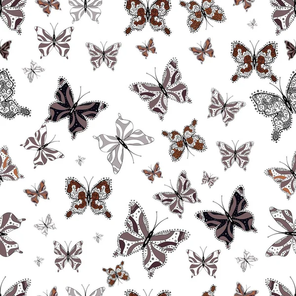 Papillons Motif Sans Couture Dans Les Couleurs Marron Noir Blanc — Image vectorielle