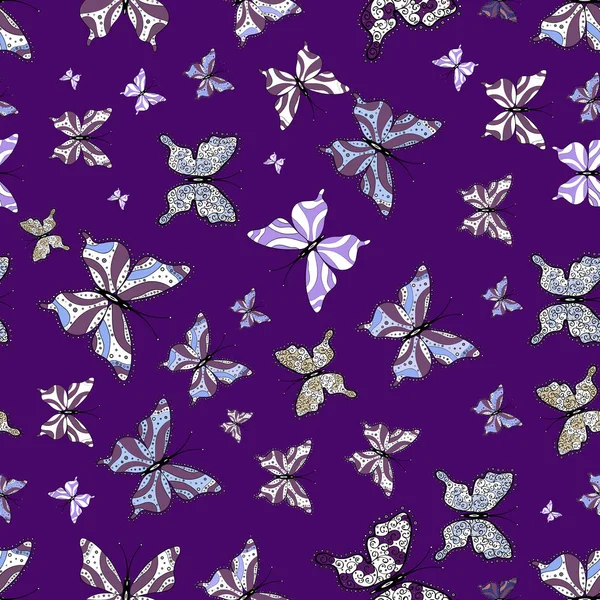 Vector Patrón Mariposas Ilustración Colores Blanco Púrpura Negro Diseño Tela — Vector de stock