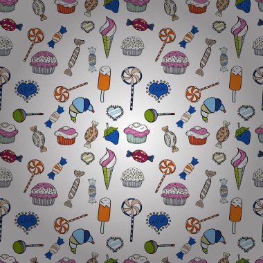 Trendy vektör arka plan. Şeker soyut geometrik tarzı ile renkli seamless modeli. Beyaz, mavi ve siyah renk.