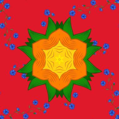 Vektör. Yazdırma sorunsuz arka plan güzel suluboya çiçek, parlak boya inspiorange, kırmızı ve yeşil çiçek.