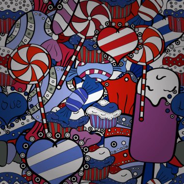 Vektör. Siyah, mavi ve beyaz renkler. Renkli şeker sorunsuz.