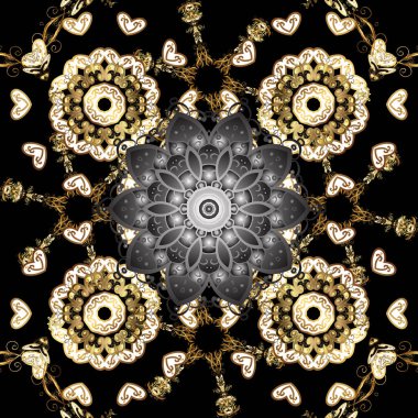 Süs dantel oyma. Vintage tasarım öğesi Doğu tarzı. Süslü illüstrasyon kroki için. Siyah, gri renkler geleneksel Arapça dekor. Vektör çiçek süsleme ile seamless modeli.