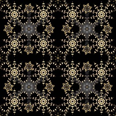Vektör geleneksel şark süsleme. Seamless klasik altın modeli. Gri ve siyah renkleri altın elemanları ile altın desen.
