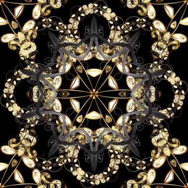 Vektör vintage Barok çiçek seamless modeli altın. Bir gri ve siyah renkleri altın elemanları ile altın izi. Lüks, Kraliyet ve Victoria kavramı. Süslü dekorasyon.