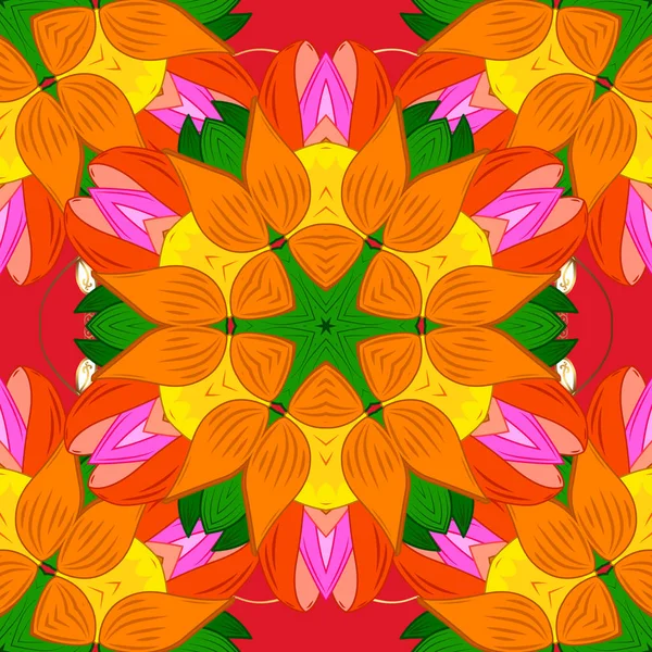 Fondo Patrón Sin Costura Floral Flores Colores Naranja Verde Rojo — Vector de stock