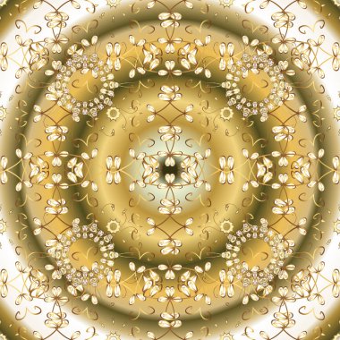Damasko sorunsuz yinelenen desen. Altın çiçek süsleme barok tarzı. Sarı ve bej renkleri altın öğesinde. Antika altın yinelenebilir kroki.