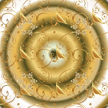 Damask arkaplanı tekerrür ediyor. Antik altın tekrarlanabilir çizim. Bej ve sarı renklerde altın element. Barok tarzında altın çiçek süsü..