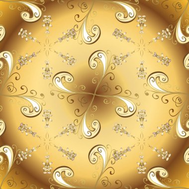 Oryantal vektör çift sarı ve kahverengi ve altın desen. Sorunsuz arka plan. Vektör çizim.