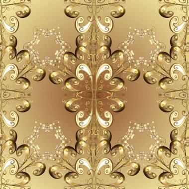 Seamless modeli altın öğeleri. Kraliyet retro tarafsız ve bej renkler. Vektör çizim. Çiçek klasik doku. Altın şablonu. Vintage için kart, kroki, ambalaj, tekstil tasarım.