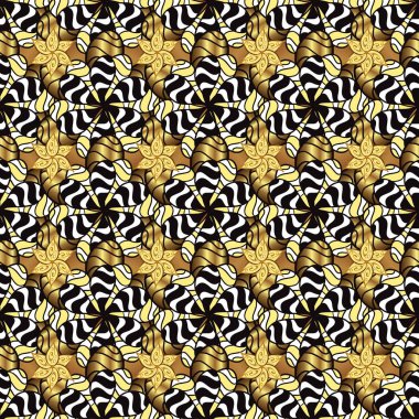 Doku zemin üzerine altın kroki. Altın çiçek süsleme barok tarzı. Sarı ve siyah renkleri altın öğesinde. Damasko sorunsuz yinelenen arka plan.
