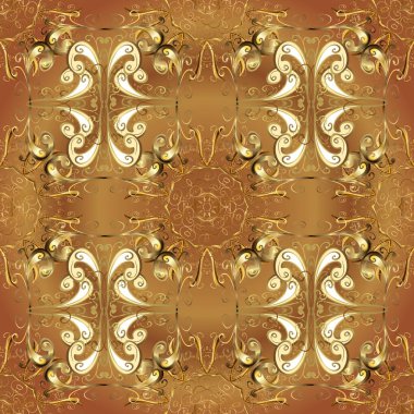 Sembol bayramı, yeni yıl kutlaması vektör altın desen. Kış kar dokusu skeci. Noel altın kar tanesi kusursuz desen. Kahverengi ve bej renkli altın kar taneleri.