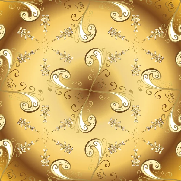 Східний Вектор Класичний Жовтий Коричневий Золотий Візерунок Безшовний Абстрактний Фон — стоковий вектор