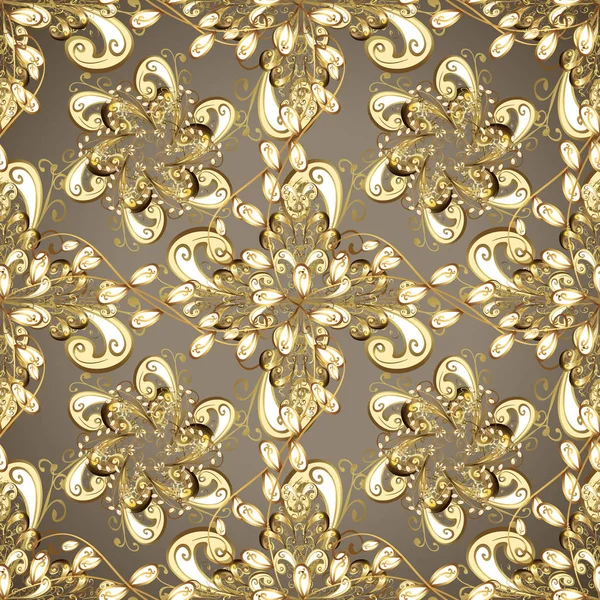 Gold Floral Ornament Baroque Style Damask Seamless Repeating Pattern Golden — Stock Vector