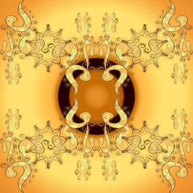 Klasik vintage arka plan. Geleneksel şark süsleme. Sorunsuz klasik vektör kahverengi ve sarı ve altın desen.