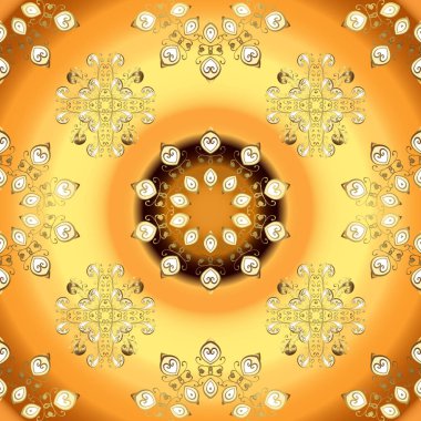 Vektör altın desen. Sorunsuz dokulu bukleler. Oryantal tarzı arabesk altın desen bir turuncu ve sarı renkleri altın elemanları ile.