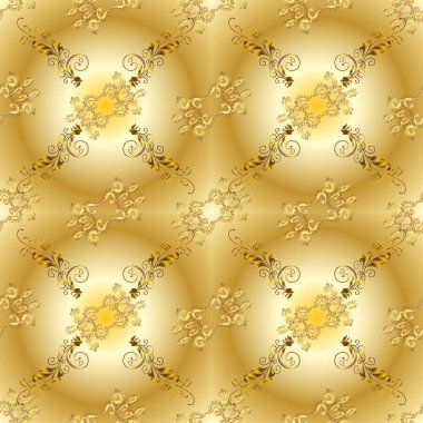 Sarı ve bej renkleri altın elemanları ile altın izi. Vektör şark süsleme. Dikişsiz altın desen.