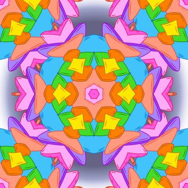 Kibarca, turuncu, mavi ve pembe renkler üzerinde karalamalar. Soyut sorunsuz vektör desen elle çizilmiş çiçek öğeleri.