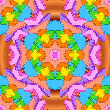 Yazdırın. Düz öğeleri. Vektör. Doodles'ın turuncu, mavi ve pembe renkler. Tasarım. İhale kumaş deseni.