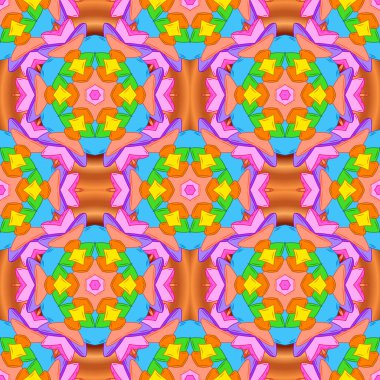 Doodles'ın turuncu, mavi ve pembe renkler. Dikişsiz desen baskı. Vektör. Moda kumaş deseni.