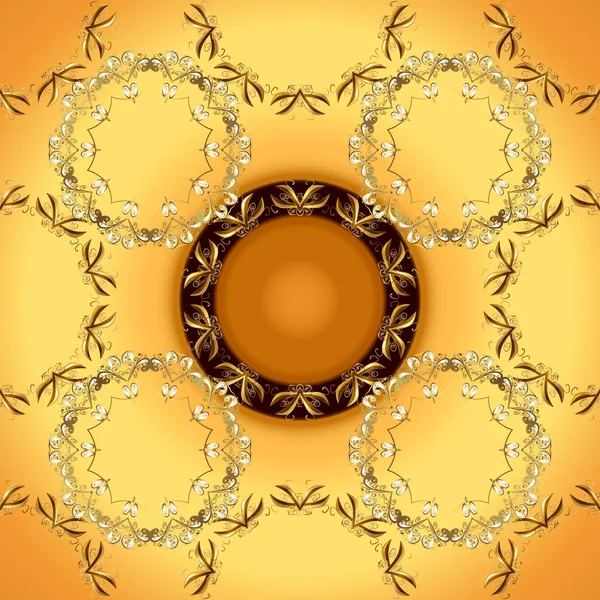 シームレスな花柄 シームレスなベクトルの背景 スケッチ バロック ダマスク織 オレンジと黄色の色のグラフィックのモダンなシームレス パターン — ストックベクタ