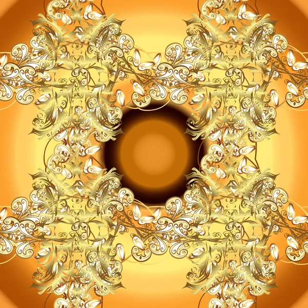 Turuncu ve sarı renkleri altın elemanları ile altın izi. Klasik vintage arka plan. Geleneksel şark süsleme. Klasik vektör altın Dikişsiz desen.