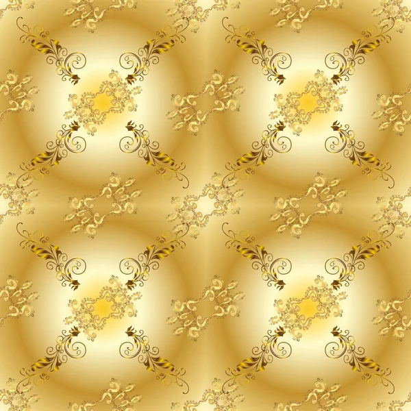Sarı ve bej renkleri altın elemanları ile altın izi. Vektör şark süsleme. Dikişsiz altın desen.