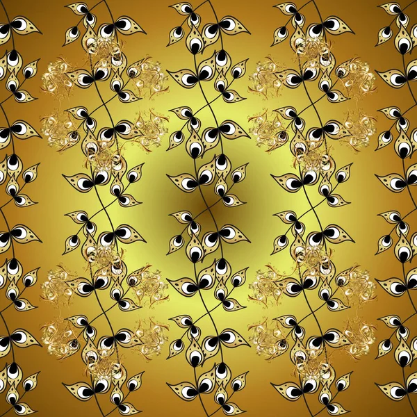 スケッチ バロック ダマスク織 シームレスなベクトルの背景 茶色と黄色の色を黄金の要素 スタイリッシュなグラフィック パターン — ストックベクタ
