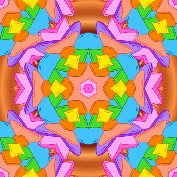 Yazdırın. Düz öğeleri. Vektör. Doodles'ın turuncu, mavi ve pembe renkler. Tasarım. İhale kumaş deseni.