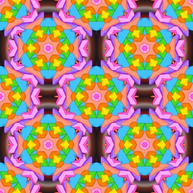 Dikişsiz desen zarif dekoratif süsleme moda için baskı, karalama defteri, ambalaj kağıdı, kroki. Turuncu, mavi ve pembe renkleri vektör çizim resimleri.