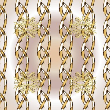 Dikişsiz desen tarafsız ve bej renkler. Sorunsuz altın dokulu bukleler. Vektör altın seamless modeli. Oryantal tarzı arabesk altın öğeleri.