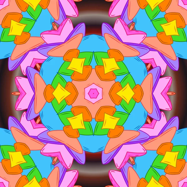 Çiçek elemanları ile sorunsuz zarif vektör doku. Doodles'ın turuncu, mavi ve pembe renkler.