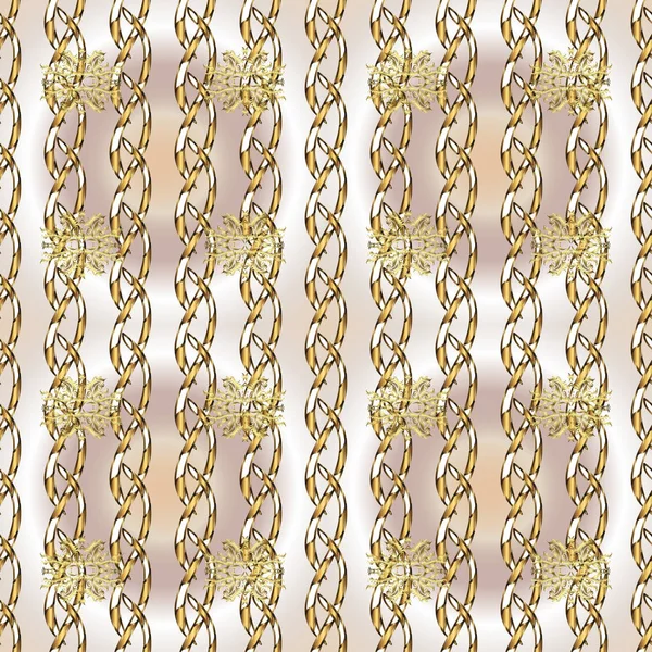 シームレスな ダマスク クラシック黄金パターン ベクトルの図 黄金の要素とベージュと中立的な色の黄金のシームレスなパターン 繰り返しのある要素とベクトルの抽象的な背景 — ストックベクタ