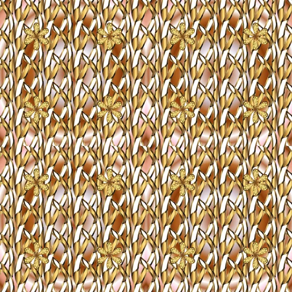 Винтажный Барокко Цветочный Бесшовный Узор Золота Поверх Бежевого Коричневого Декоративное — стоковый вектор