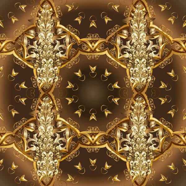 Zlaté Vegetabilní Ornament Barokním Stylu Damaškové Bezešvé Opakující Pozadí Zlaté — Stockový vektor